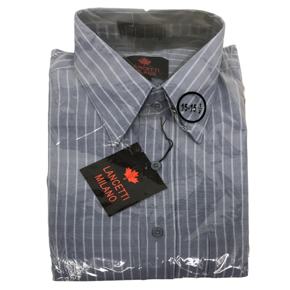 Lancetti Milano Blue Striped Button Up Long Sleeve Dress Shirt size 15-15.5